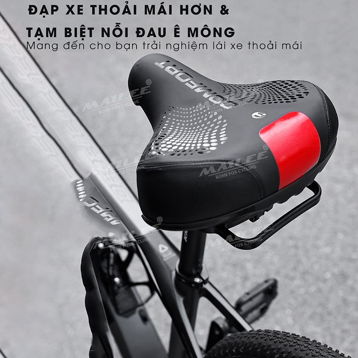 Đệm Yên Xe Đạp Bản Rộng Lớn CF-01 đa lò xo mặt dưới, mút đàn hồi dày, bọc da PU, khung kim loại cho xe đạp MTB, xe thể thao, có tay nắm sau, 2 cách lắp đặt - Mai Lee