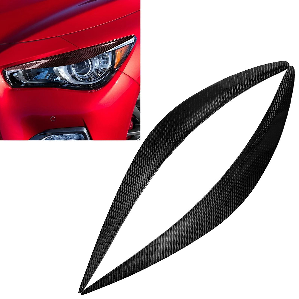 Carbon Fiber Headlight Eyelid Trim Cover Headlamp Eyebrow Trim Cover Fit for Q50 Replace