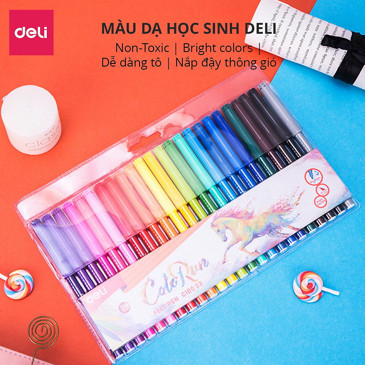 Bút màu nước 1.0mm Deli, 12 màu/18 màu/hộp - EC10003/EC10013