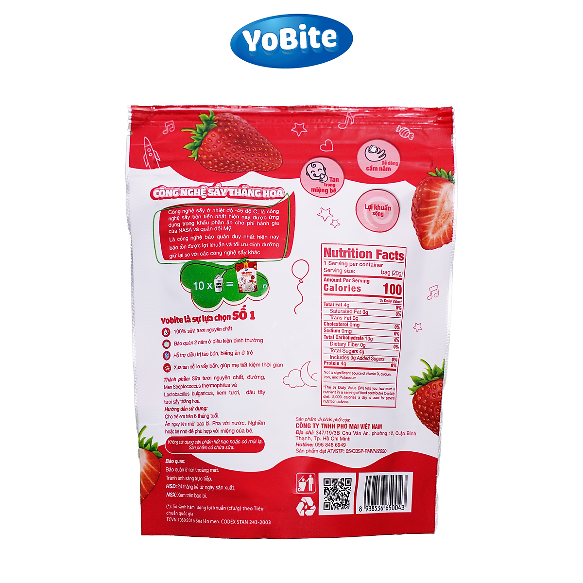 Sữa chua khô ăn dặm YoBite Kids vị Dâu tây - Hỗ trợ tiêu hóa, ngừa biếng ăn