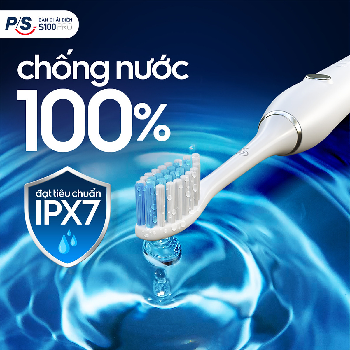 Bàn Chải Điện P/S S100 PRO - Công Nghệ Sóng Âm, Chải Sạch Mảng Bám Tới 10X - Trắng Sáng