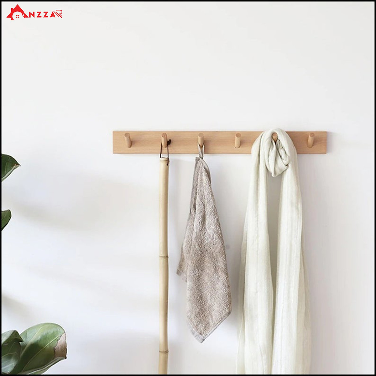 Móc gỗ treo tường trang trí, móc gỗ treo quần áo, phụ kiện Anzzar, decor phòng ngủ