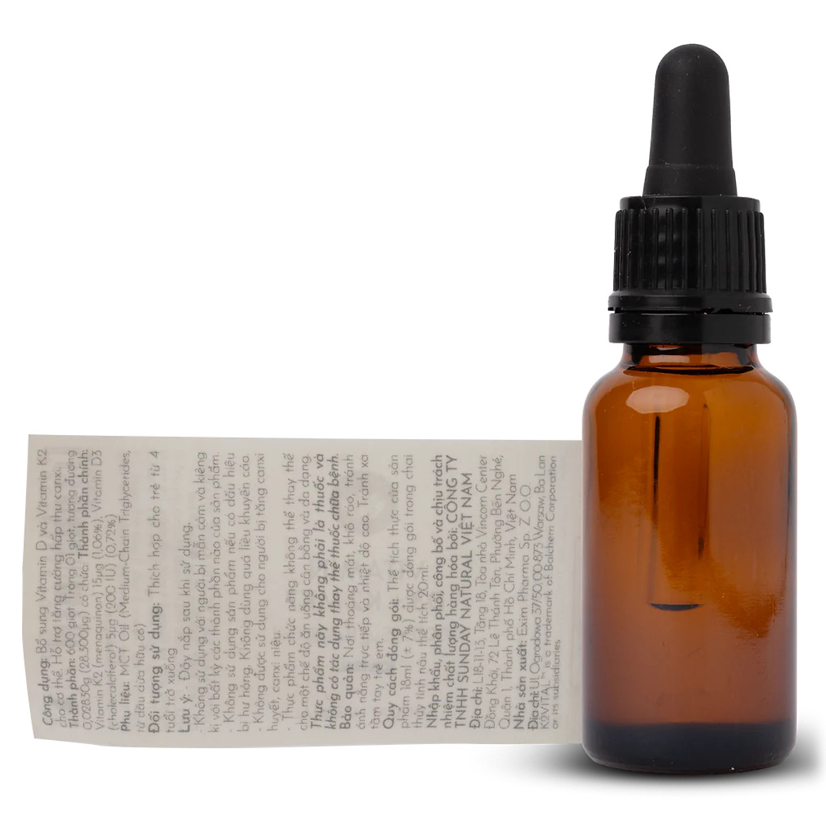 Thực phẩm bảo vệ sức khỏe Vitamin D3K2 MK7 Sunday Natural 20ml nhập khẩu từ Đức bổ sung D3K2 cho bé từ sơ sinh