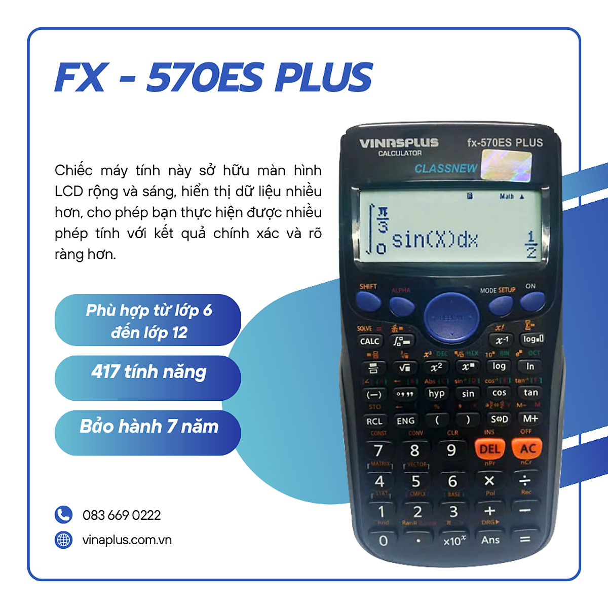 Máy tính học sinh Fx-570ES PLUS Bảo Hành 7 Năm