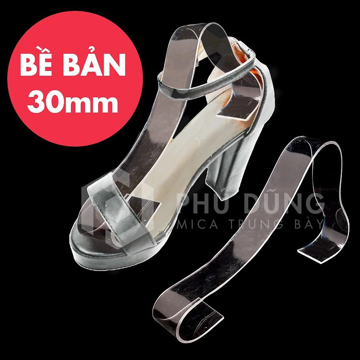 Combo 10 Ruột Mica TRONG SUỐT BỀ BẢN 30mm Trưng Bày Nông Giày/Dép