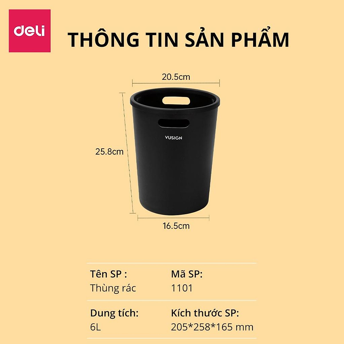 Thùng Rác Văn Phòng Gia Đình 6L Cố Định Túi Rác Deli - Sọt Rác Nhựa Nguyên Sinh Hạn Chế Mùi Hôi Tiện Lợi Tiết Kiệm Không Gian Cho Văn Phòng Nhà Bếp - VS1101