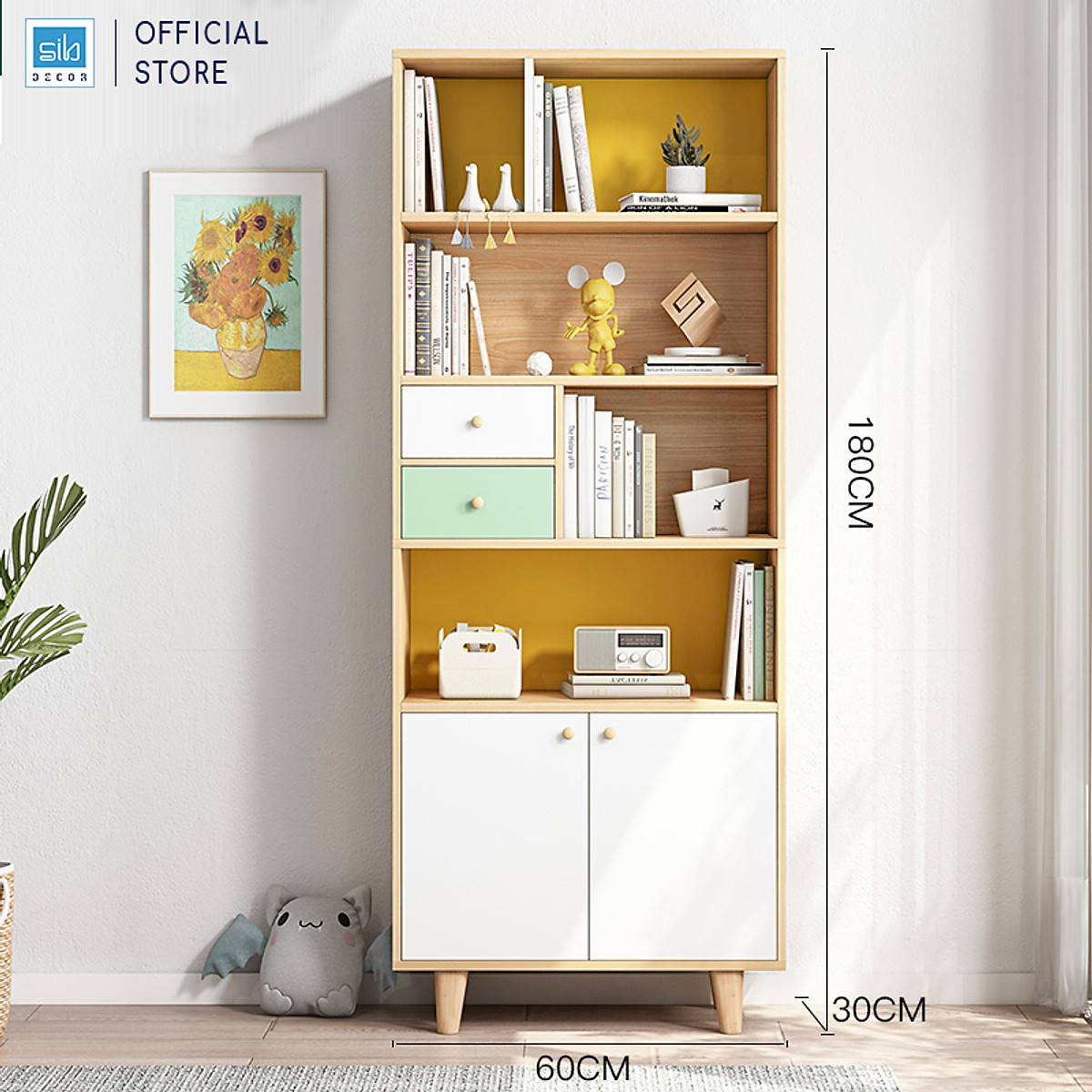 Tủ Sách Gỗ Phong Cách Bắc Âu Thương Hiệu SIB Decor (Nhiều Kích Thước) KSG43