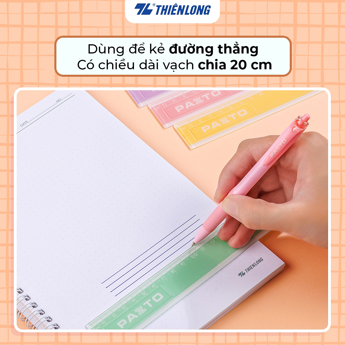 Thước nhựa thẳng màu Pastel dài 20 cm Thiên Long Pazto SR-010 - Màu ngẫu nhiên