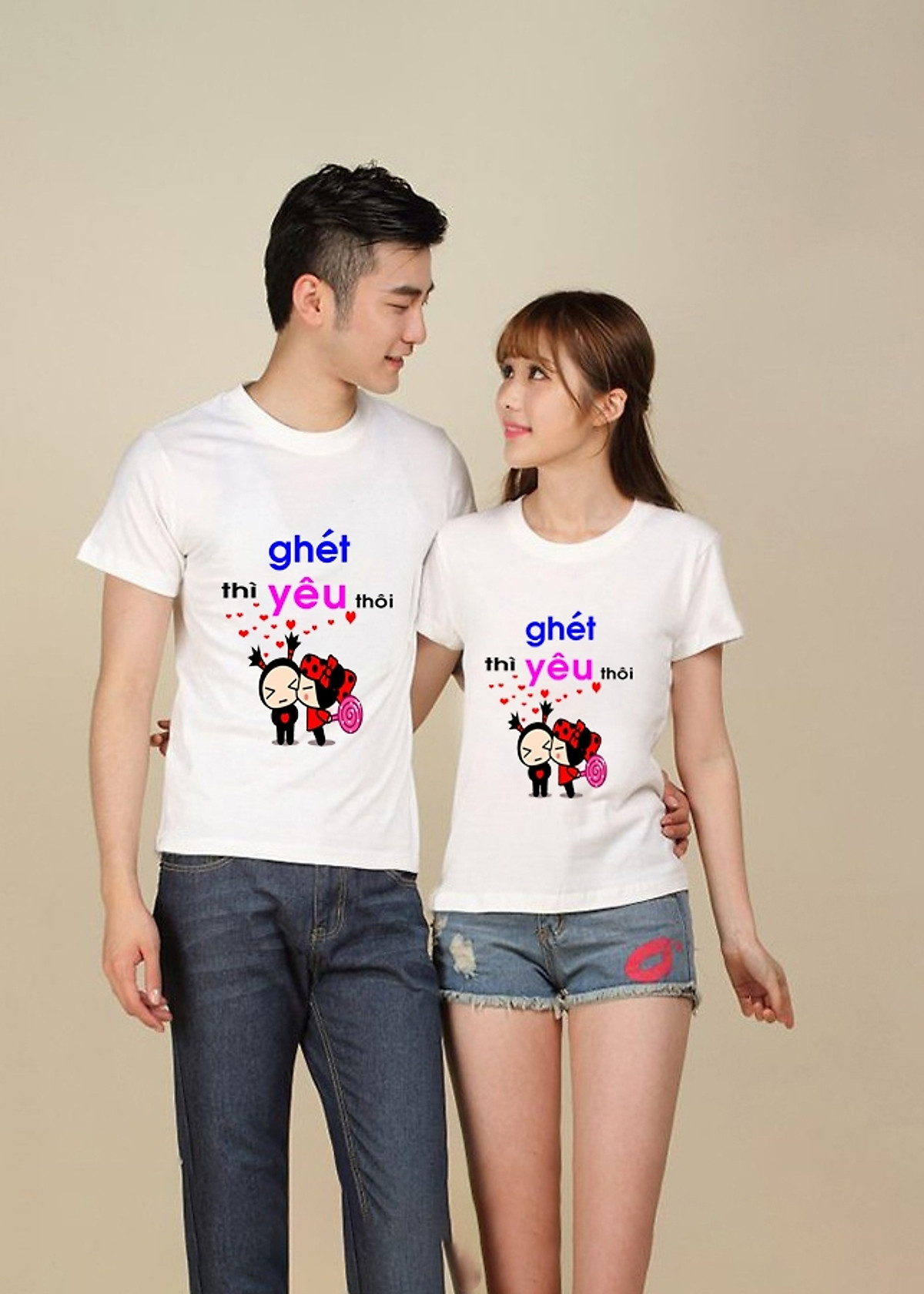 Bộ Áo Thun Đôi Ghét Thì Yêu Thôi Màu Trắng