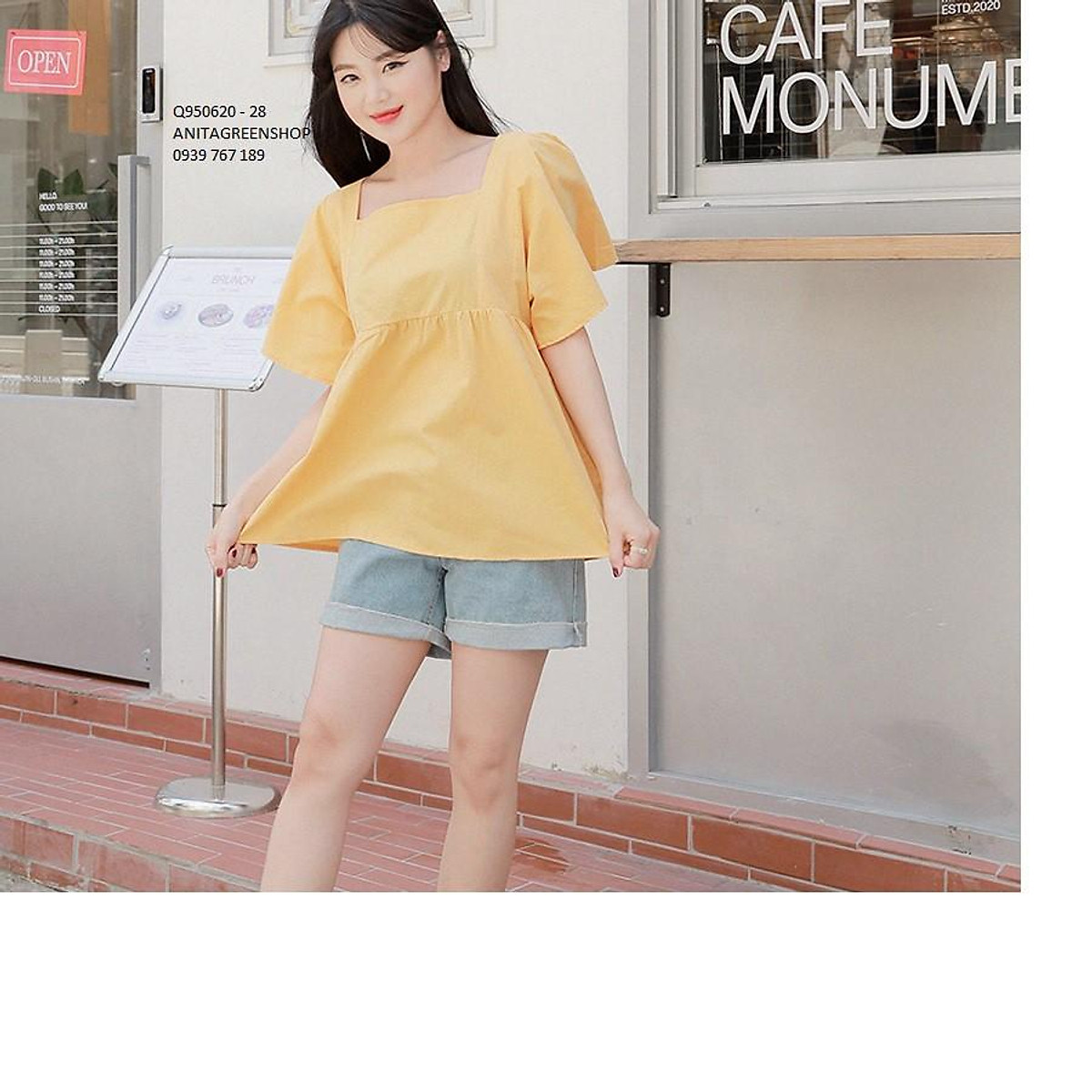 Q950620 Áo Babydoll Cổ Vuông - Áo Kiểu