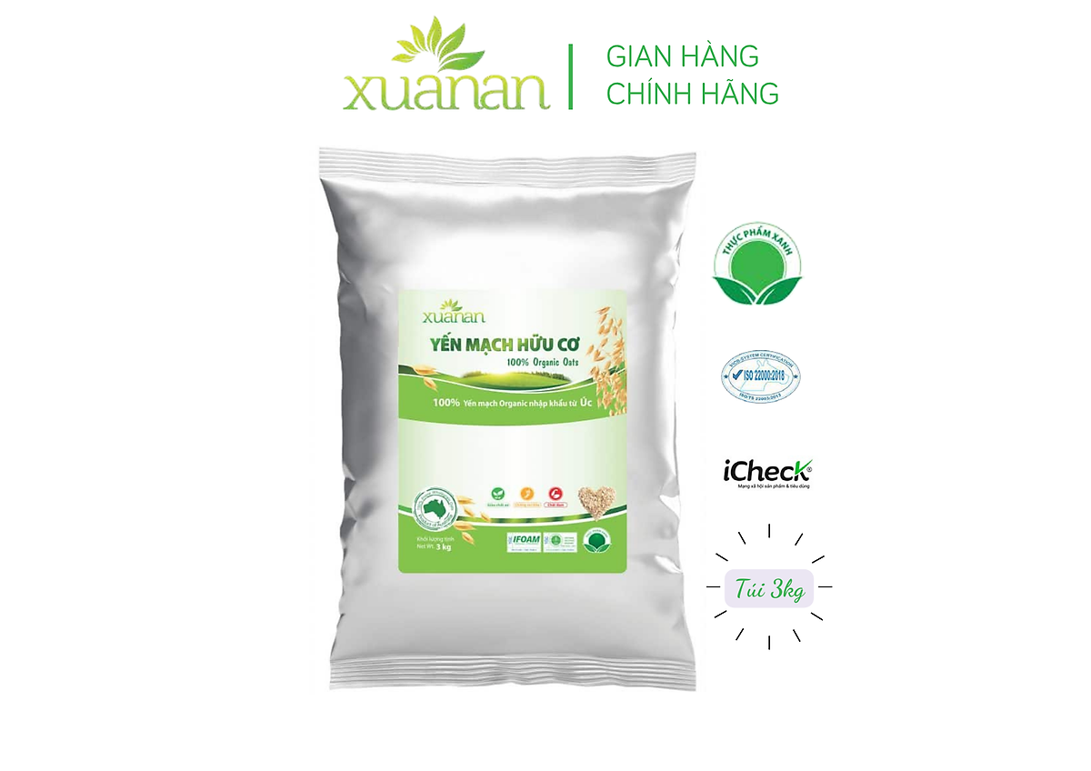 Yến Mạch Hữu Cơ Xuân An [ko đường] Túi 3Kg (Giảm 30%)