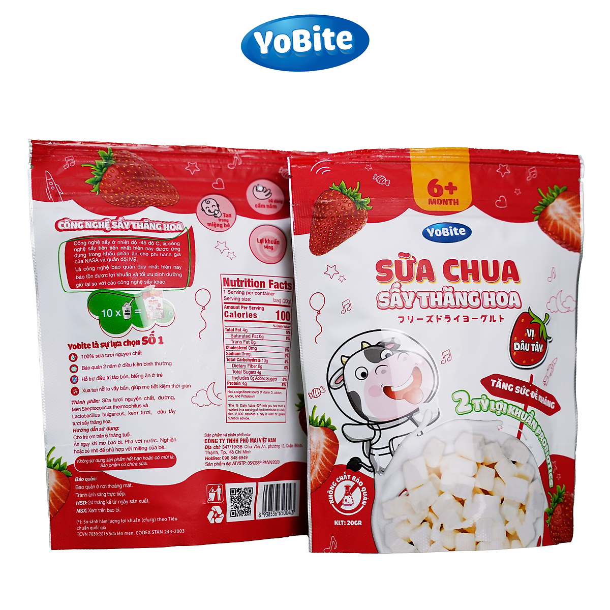 Sữa chua khô ăn dặm YoBite Kids vị Dâu tây - Hỗ trợ tiêu hóa, ngừa biếng ăn