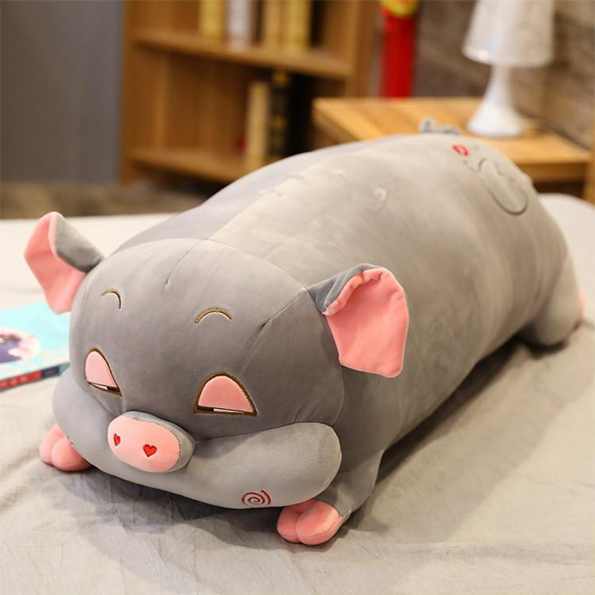 Gấu Bông Gối Ôm Heo Buồn Ngủ Heo Mắt Híp Béo Ú Ngộ Nghĩnh, Vải Nhung
