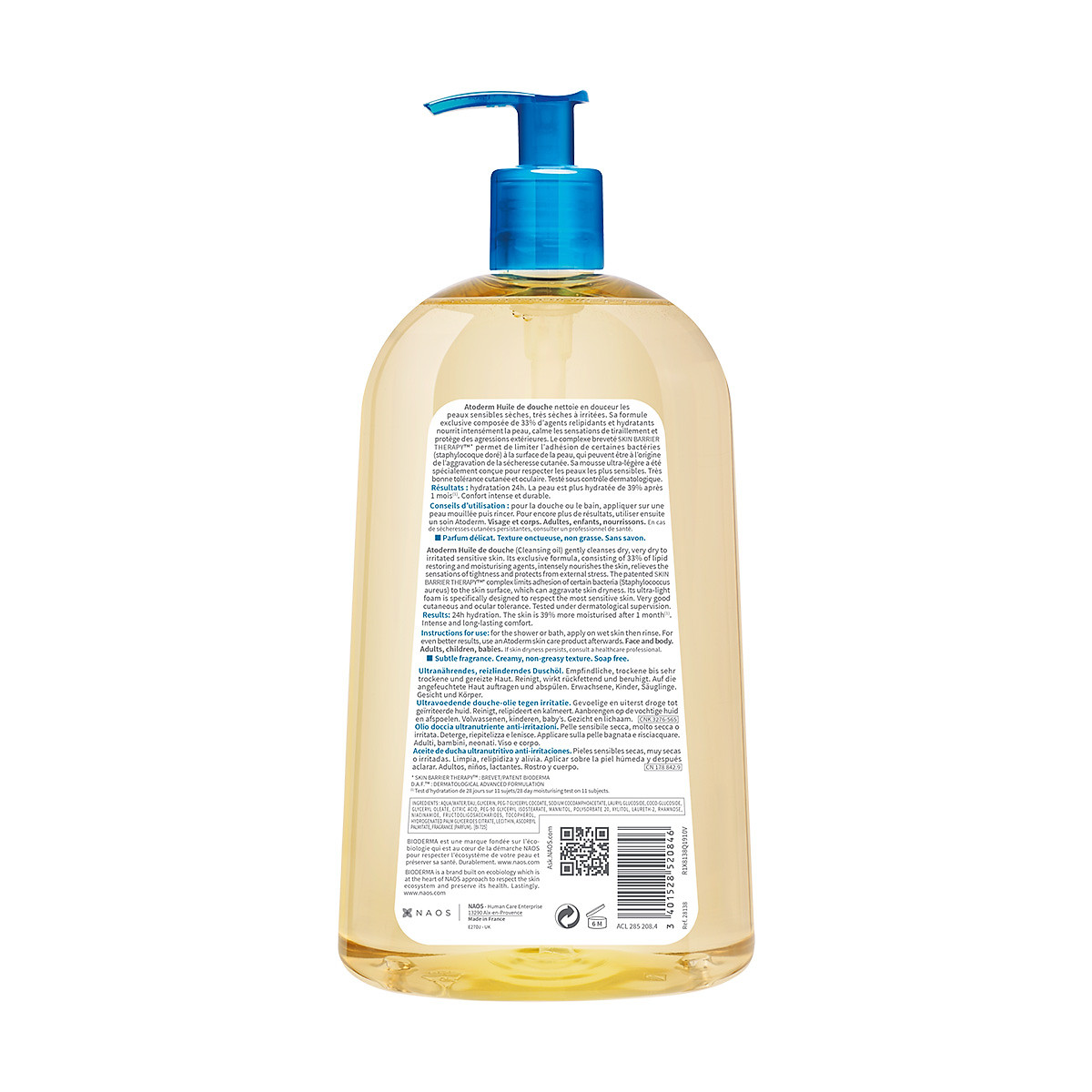 Dầu tắm giúp làm sạch, làm dịu và dưỡng ẩm dành cho da khô, da nhạy cảm Atoderm Huile De Douche 1L