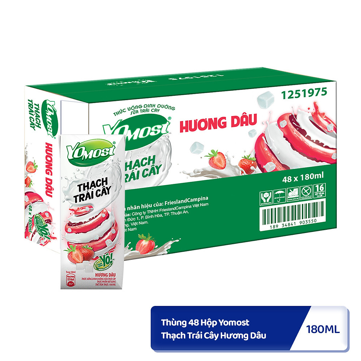 Thùng 48 Hộp Yomost Thạch Trái Cây Hương Dâu (48x180ml)