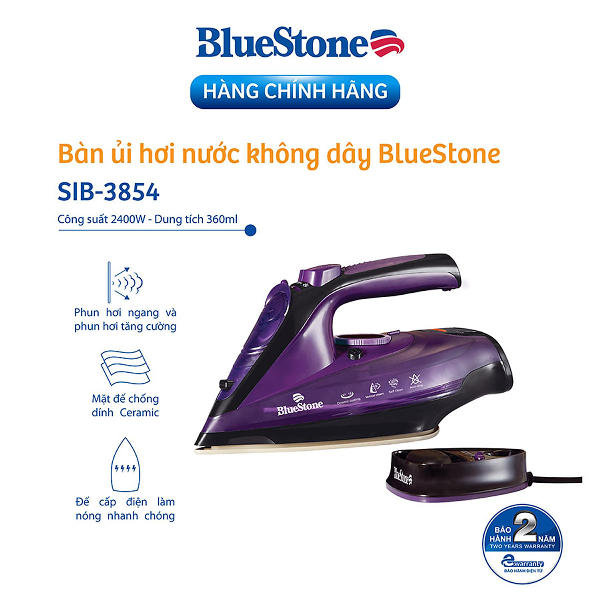 Bàn Ủi Hơi Nước không dây Bluestone SIB-3854 (2400W) - Hàng chính hãng