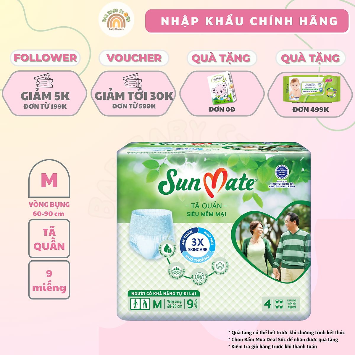Tã quần người lớn SunMate siêu mềm mại mới size M09/L08/XL07