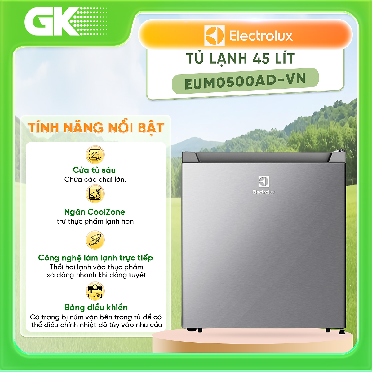 Tủ lạnh Electrolux 45 lít EUM0500AD-VN - Hàng chính hãng (chỉ giao HCM)