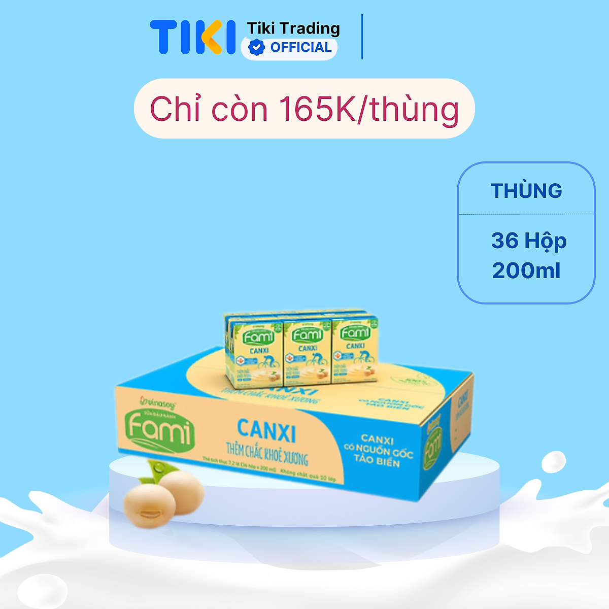 Thùng sữa đậu nành Fami Canxi Nguyên vị (200ml x 36 hộp)