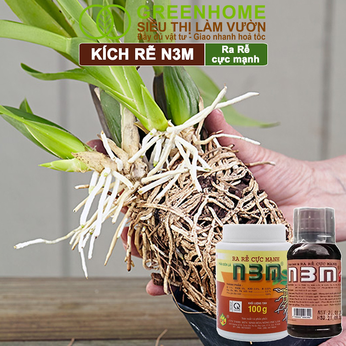 Phân Bón Lá Greenhome, N3M, Chai100ml, Ra Rễ Cực Mạnh Dùng Giâm, Chiết Cành, Ngâm Hạt Giống, Chuyên Kiểng, Hoa Hồng, Lan