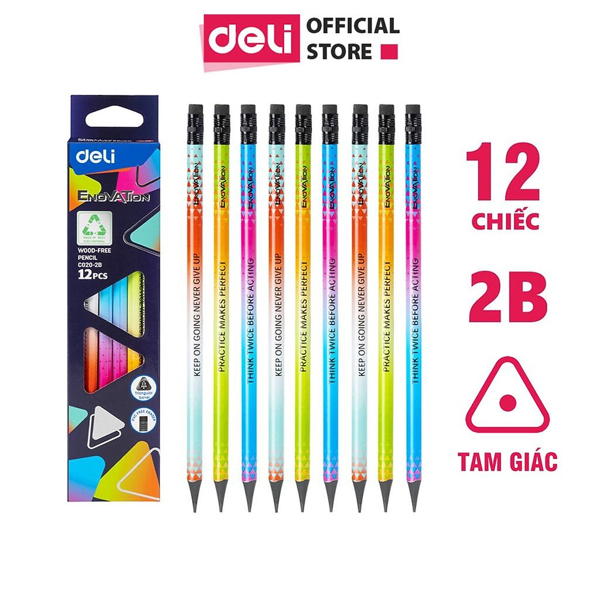 Hộp 12 Bút Chì Định Vị 2B Deli - Thân Đa Sắc Màu Cực Nhạy Với Máy Chấm Thi Tự Động Phù Hợp Học Sinh Văn Phòng - EC020-2B