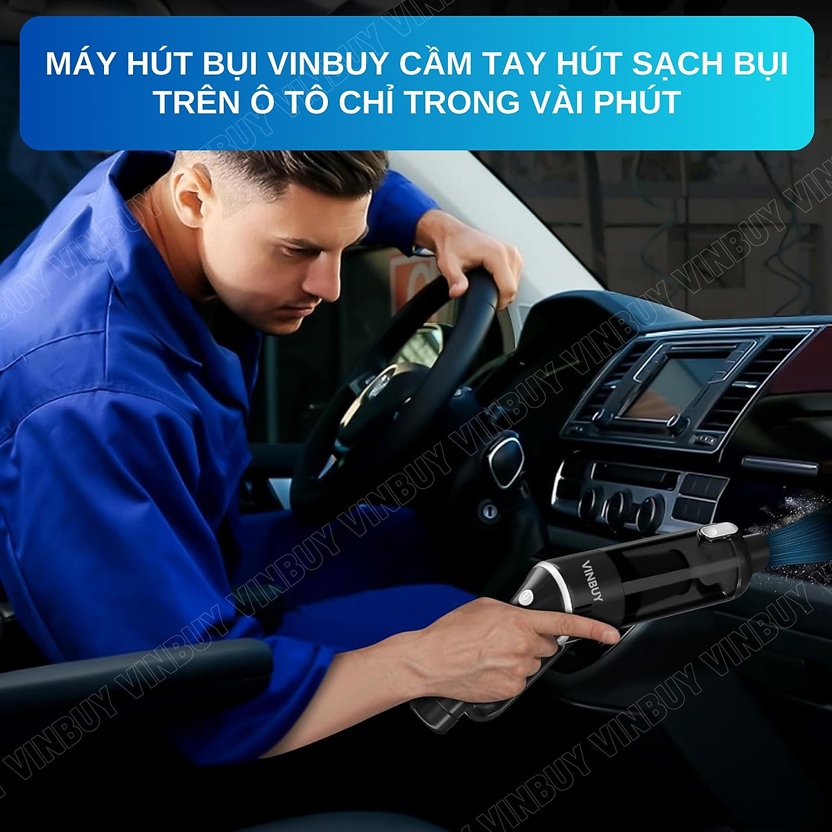 Máy hút bụi cầm tay, hút bụi xe ô tô, xe hơi, giường nệm, lực hút mạnh 22000PA, pin sạc không dây - Chính hãng VinBuy