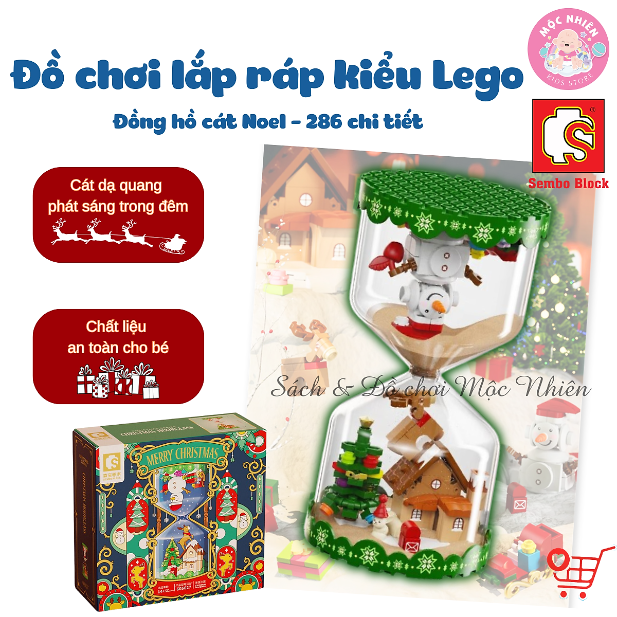 Đồ Chơi Lắp Ráp Xếp Hình Mô Hình Đồng Hồ Cát Giáng Sinh Hình Ngôi Nhà, Người Tuyết Noel 2023 - Sembo Block 280 mảnh ghép
