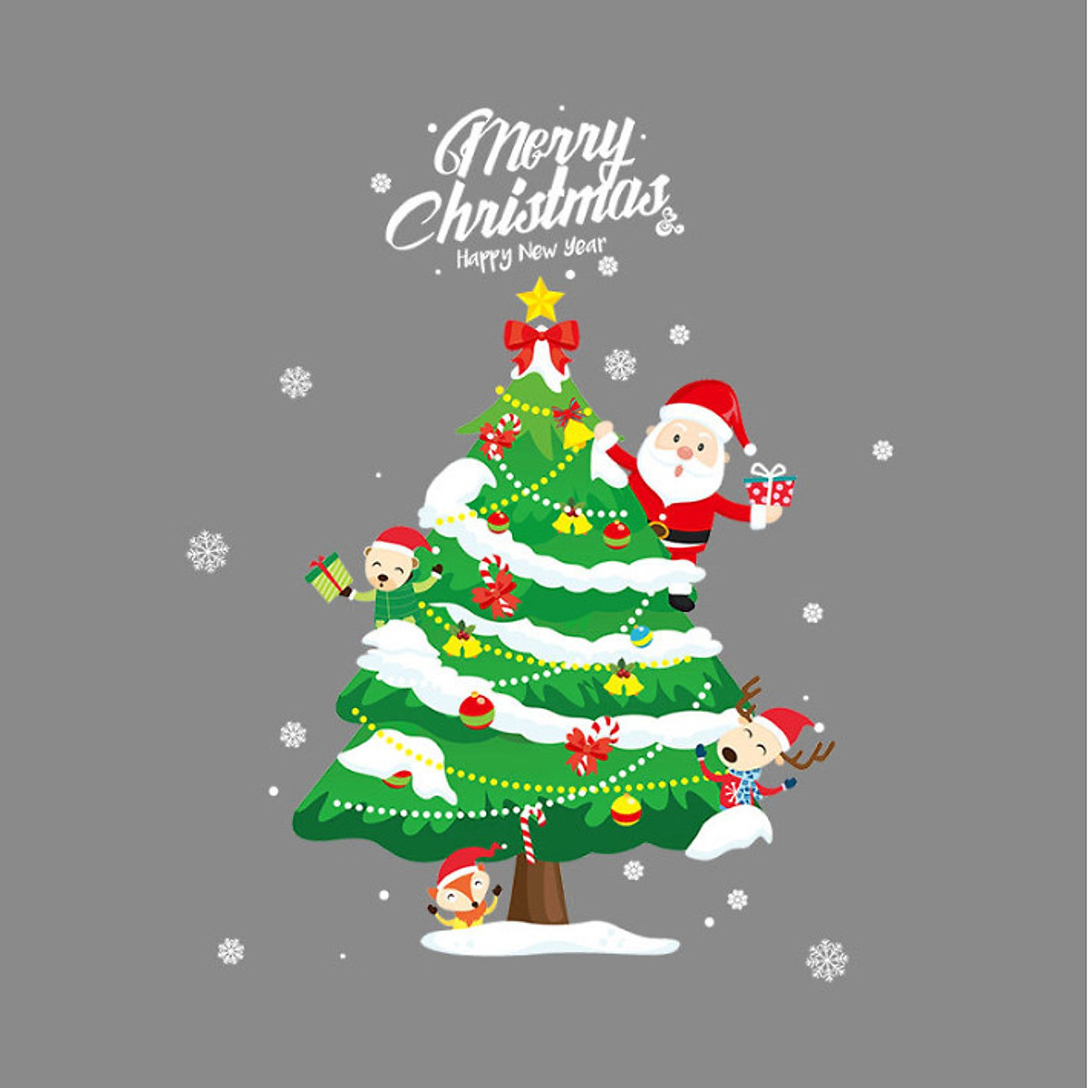Bộ sưu tập đối tượng Giáng sinh dễ thương với ông già Noel, cây thông Noel,