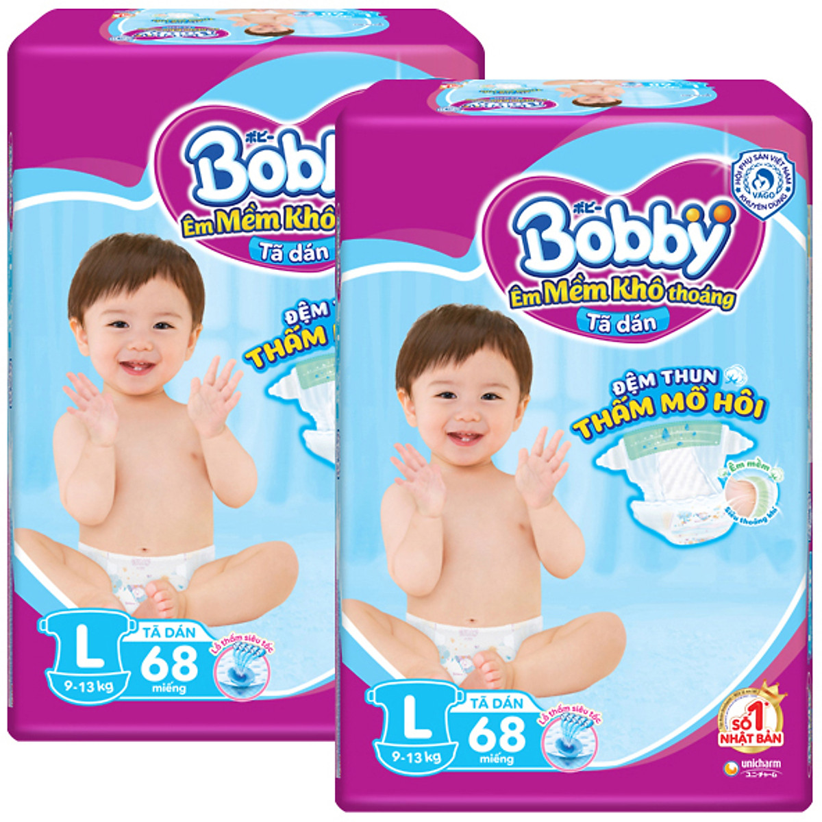Combo 02 Tã dán Bobby siêu thấm - khô thoáng