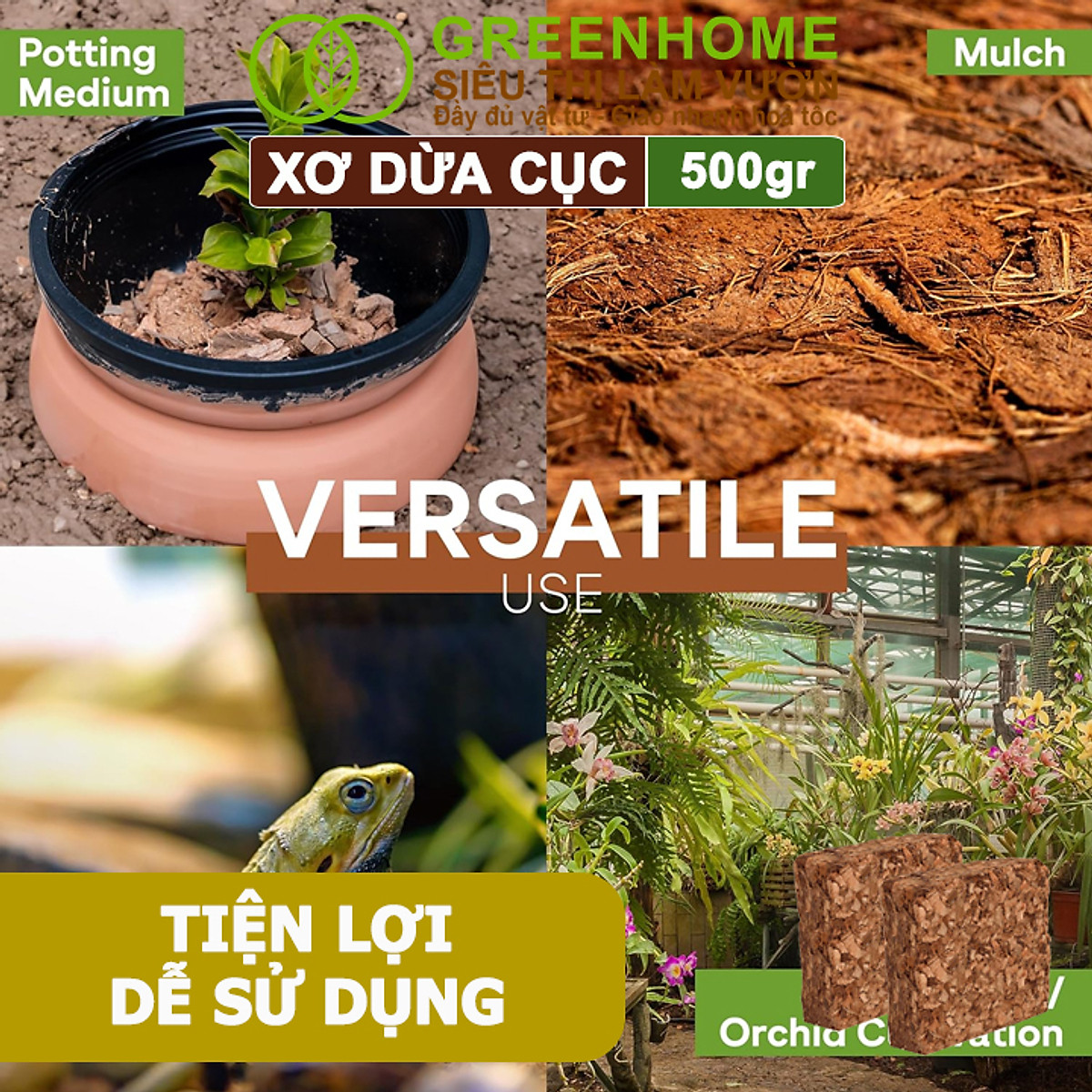 Xơ Dừa Cục Greenhome, Viên 500gr, Sơ Dừa Nén, Nở Gấp 5 Lần, Kích Thích Rễ, Thoát Nước Tốt Giá Thể Kiểng Lá, Phong Lan