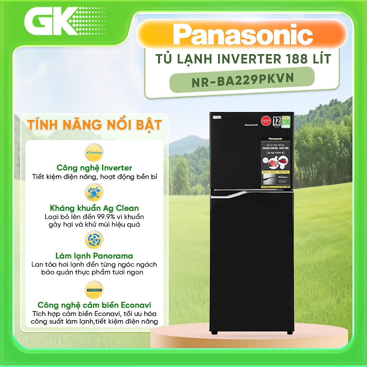 Tủ lạnh Panasonic 188 lít NR-BA229PKVN - HÀNG CHÍNH HÃNG