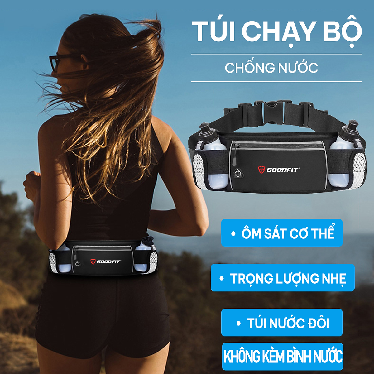 Đai chạy bộ, túi đeo hông đựng điện thoại chống nước GoodFit GF120RB túi đeo chạy bộ 2 ngăn đựng nước