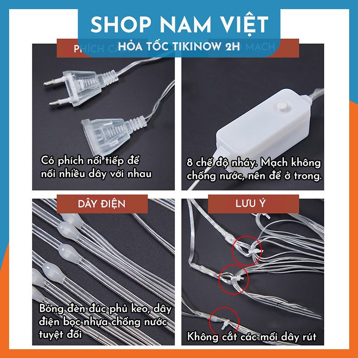 Đèn Led Đom Đóm Hạt Gạo Chống Nước Trang Trí Ngoài Trời, 8 Chế Độ Nháy