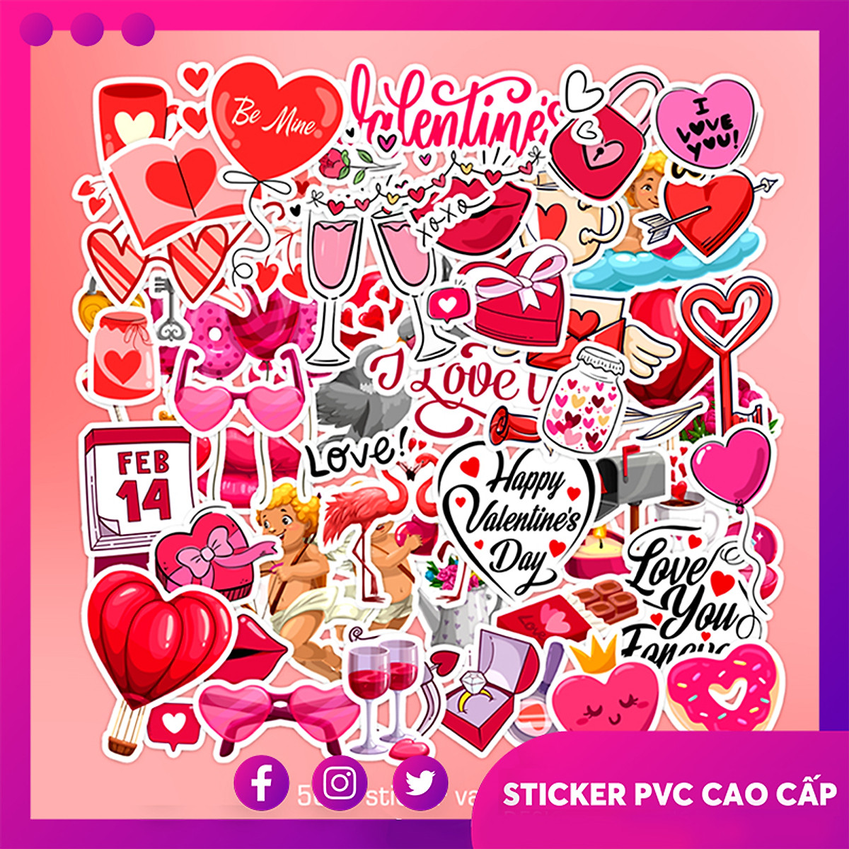 Mua Set 50 Hình Sticker Chống Nước | Chủ Đề Valentine