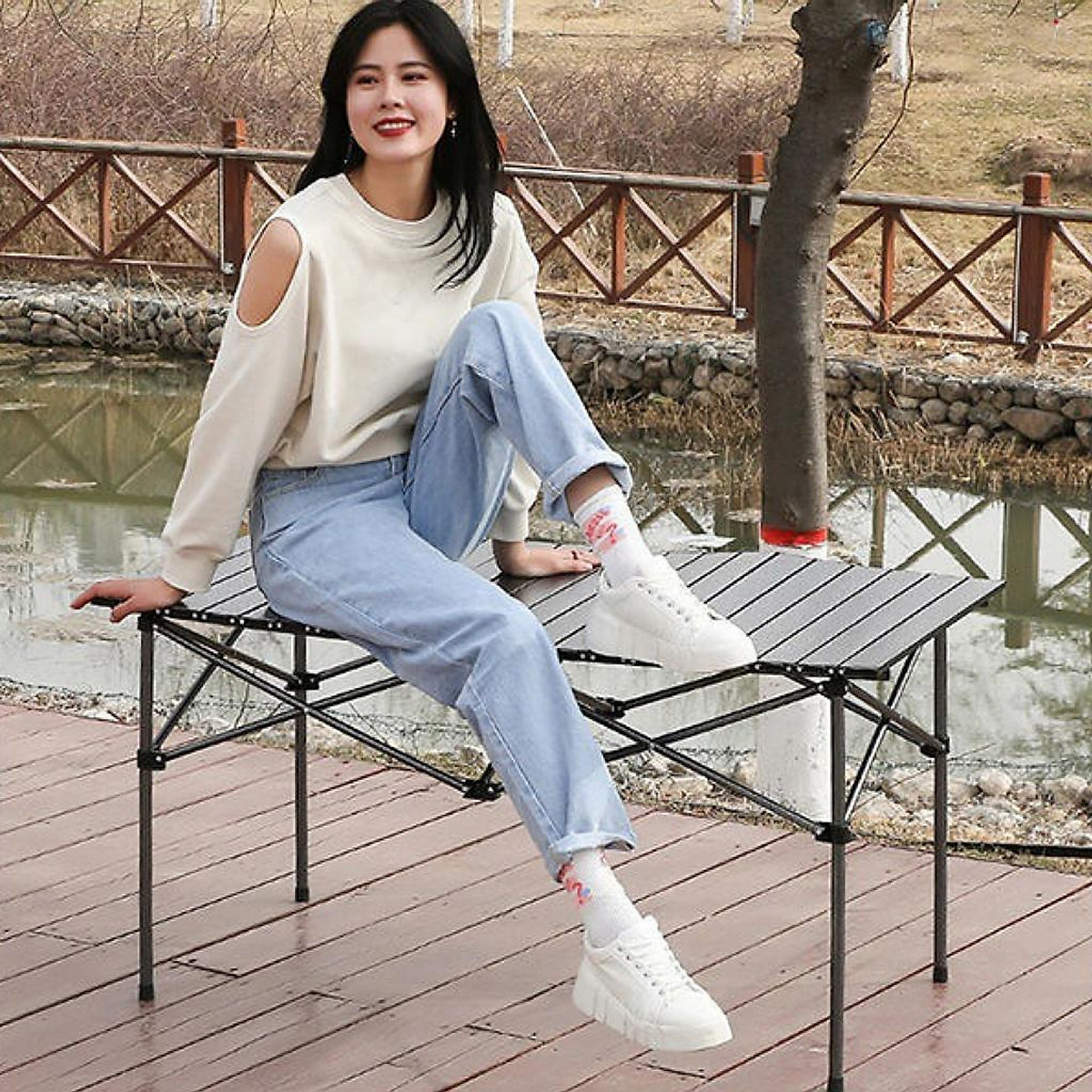 Bàn cắm trại gấp màu đen model TSD,có nhiều Size:53,95,120cm,đa năng,dễ mang theo, dã ngoại,có thể gập lại