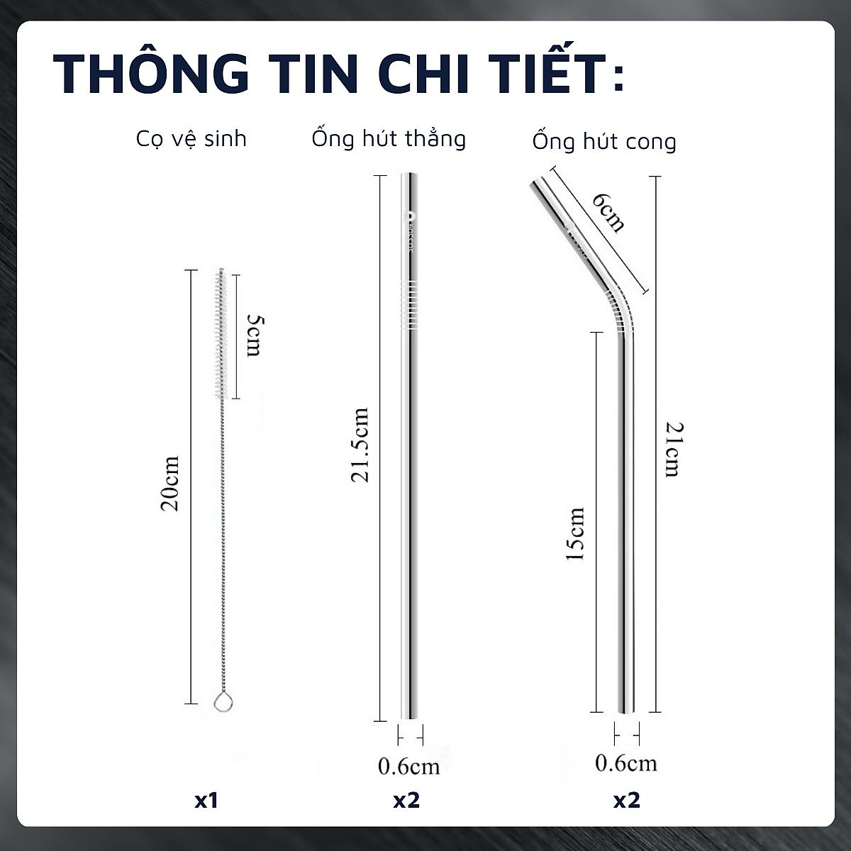 Bộ 4 ống hút Inox 304 kèm cọ rửa DandiHome