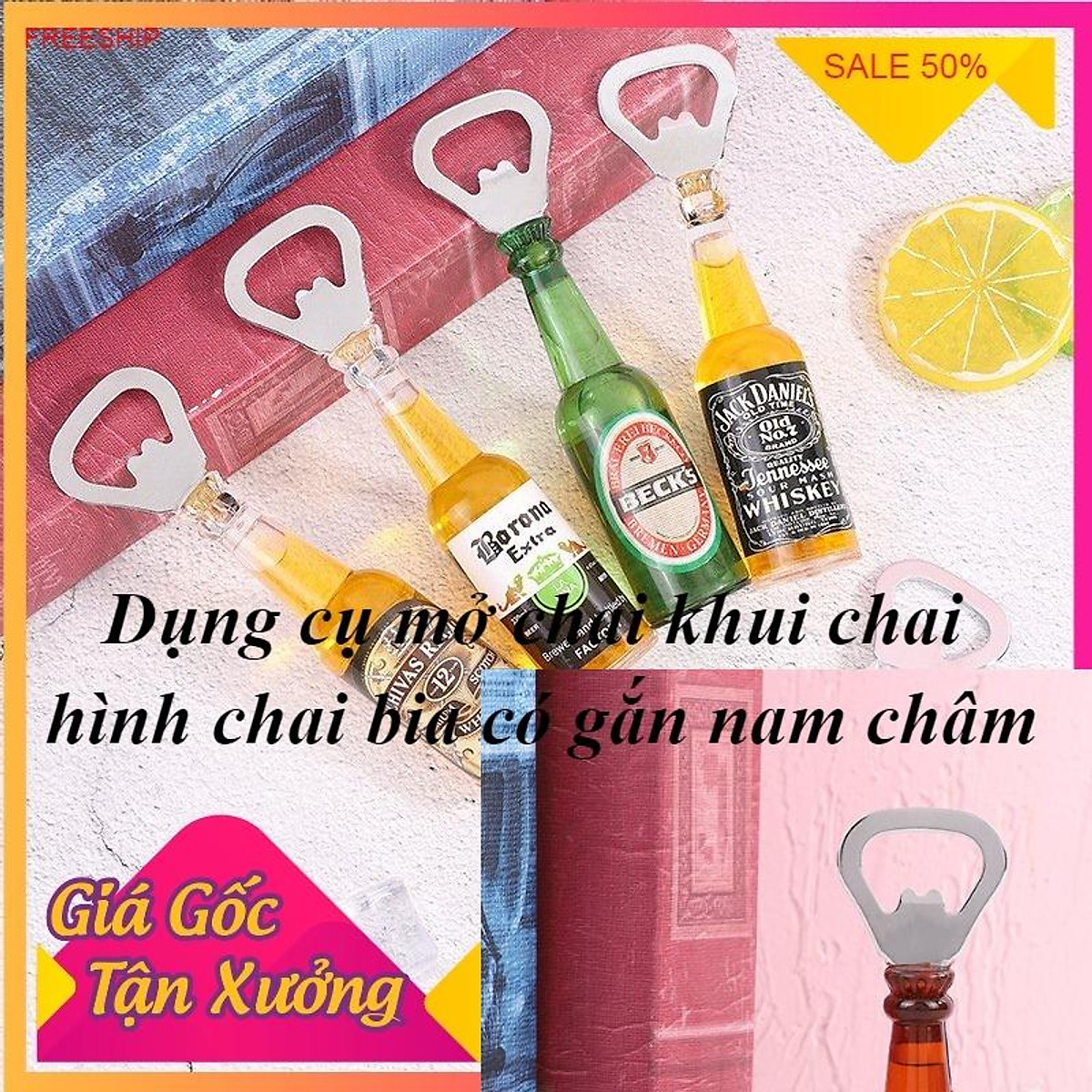 COMBO 3 Dụng cụ mở chai khui chai hình chai bia có gắn nam châm chuyên