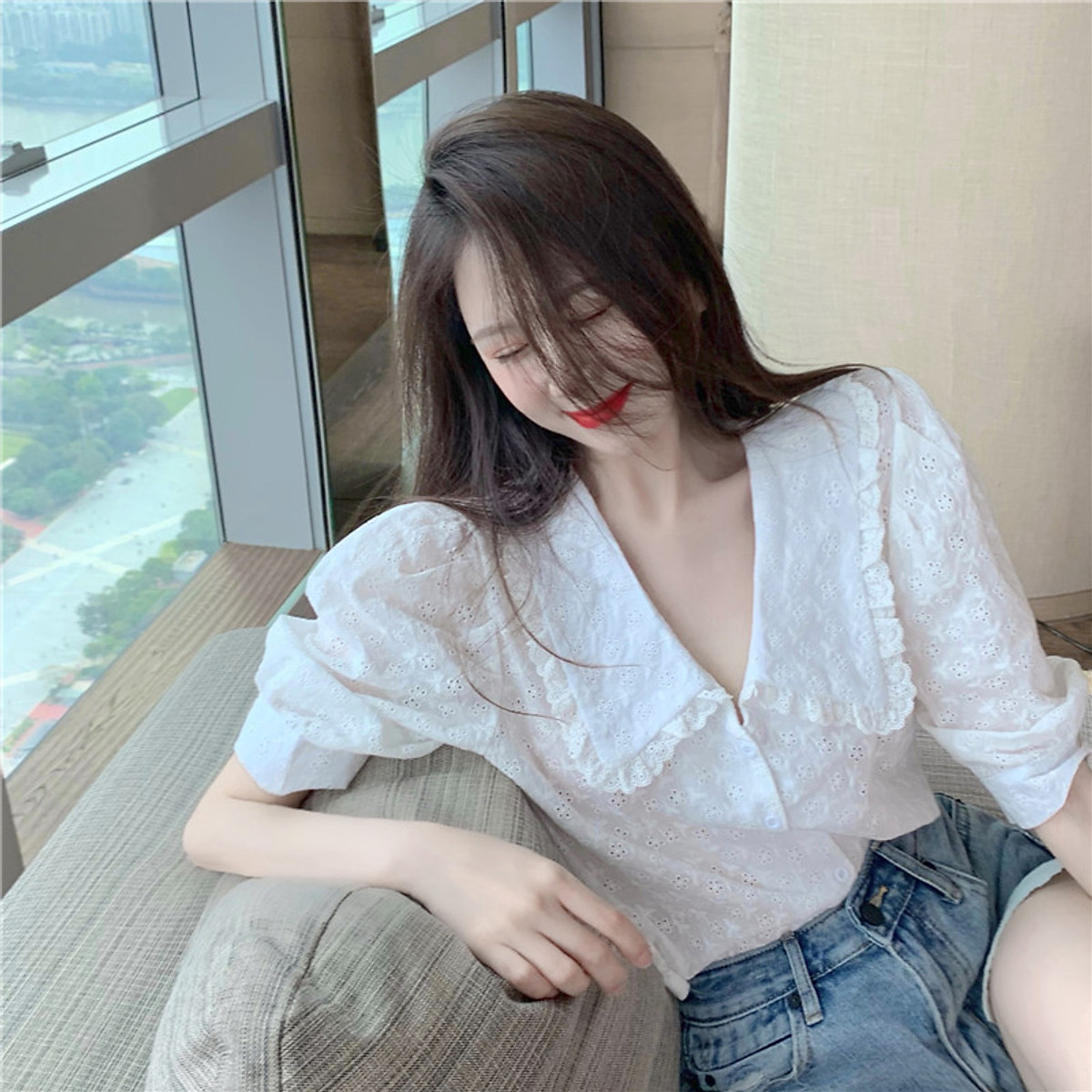 Áo sơ mi nữ kiểu màu Trắng tay phồng công sở , đi chơi cực sang trọng AK03 Áo Sơ Mi Nữ Kiểu Màu Trắng Tay Phồng Công Sở , Đi Chơi Cực Sang Trọng Ak03