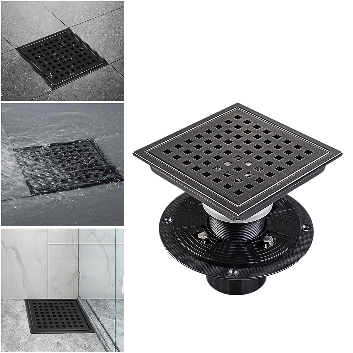 6in Square Shower Floor Drain Strainers Floor Waste Grates with Flange Removable Cover Grid Grate Invisible 6in Square Shower Floor Drain Strainers Floor Waste Grates with Flange Removable Cover Grid Grate Invisible