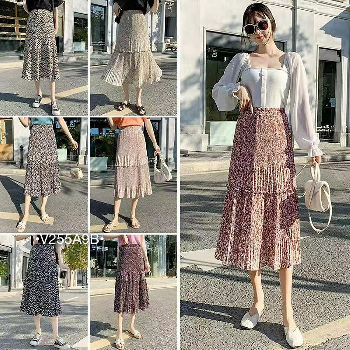 Chân váy maxi hoa cúc lưng thun Nhà Kho Liti