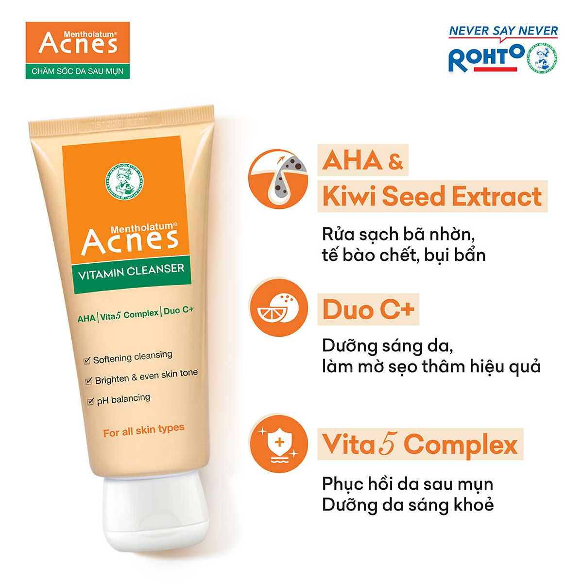 Sữa rửa mặt vitamin làm sáng da, mờ sẹo thâm dạng kem Acnes Vitamin Cleanser 100g