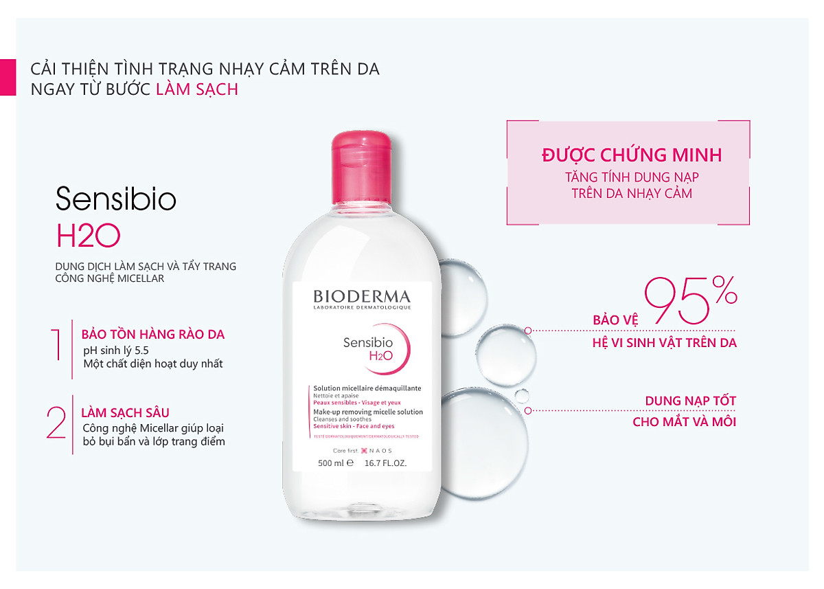 Nước tẩy trang dành cho da nhạy cảm BIODERMA Sensibio H2O 500ml