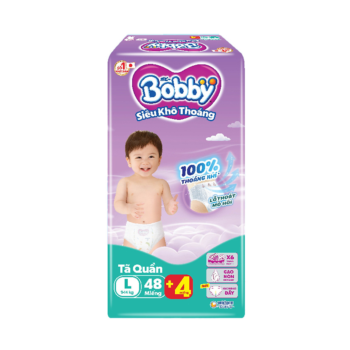 Tã quần Bobby Siêu Khô Thoáng - 100% Thoáng Khí Super Jumbo