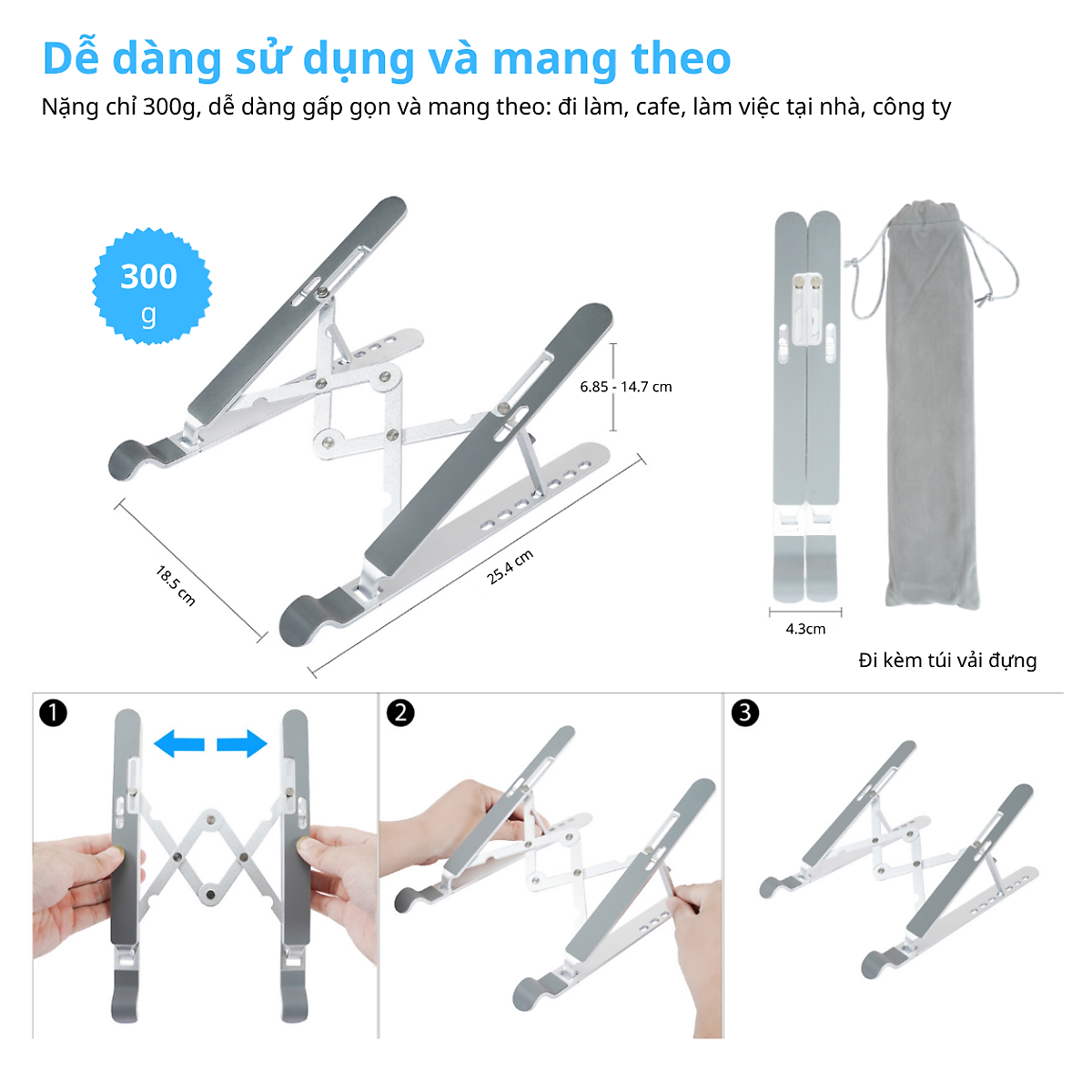 Giá Đỡ Laptop Hợp Kim Nhôm Cao Cấp Dễ Dàng Gấp Gọn, Giúp Tản Nhiệt Laptop, Máy Tính Xách Tay - 07 Nấc Điều Chỉnh Góc Độ. Hàng Chính Hãng Tamayoko