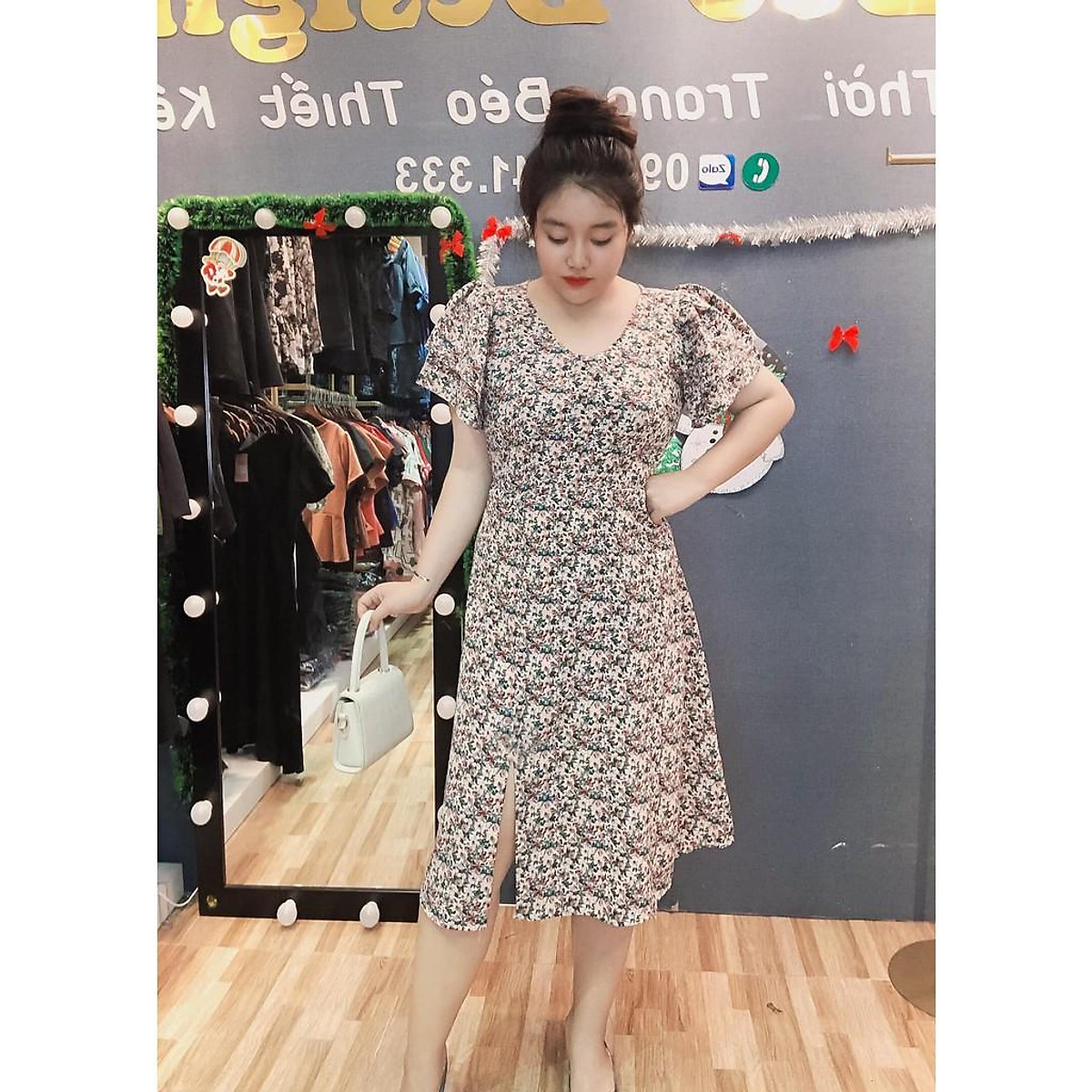 Váy đầm cổ tim chồng chun eo Purple