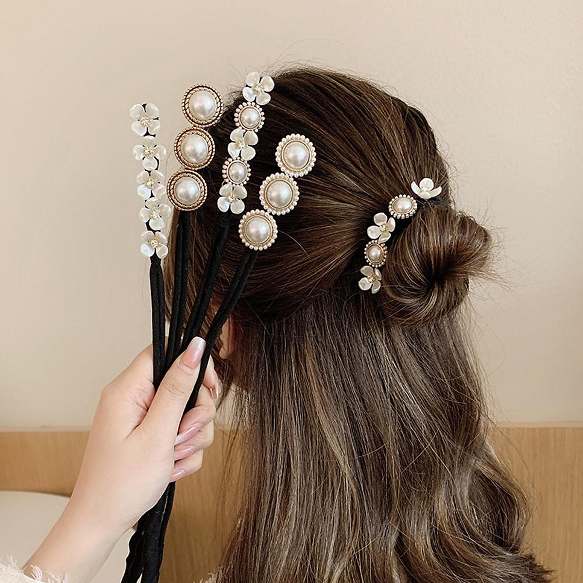 Mua Braid Hair Tail Tool Cloth + Imitation Pearls Retro Temperament Fluffy Hair Accessories(About Cm Length) Mua Braid Hair Tail Tool Cloth + Imitation Pearls Retro Temperament Fluffy Hair Accessories(About Cm Length)