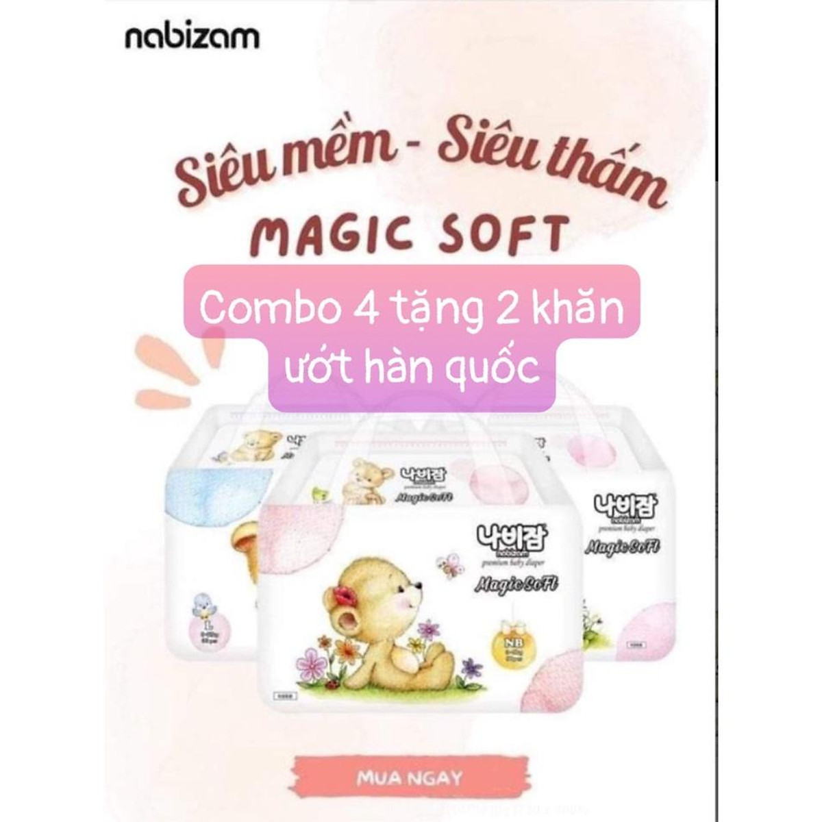 Combo 4 bịch Tã Bỉm Nabizam Magic Sofl dán/quần Nội địa Hàn cao cấp mềm ma thuật đủ size