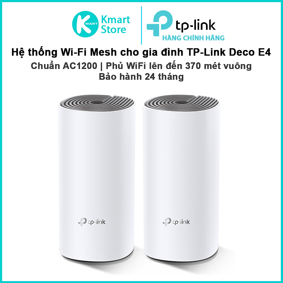 Bộ Phát Wifi Mesh Băng Tần Kép TP-Link Deco E4 AC1200 MU-MIMO (3-pack) - Hàng Chính Hãng