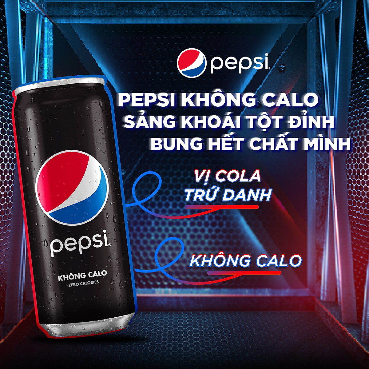 Thùng 24 Lon Nước Uống Có Gaz Pepsi Không Calo (320ml/Lon)