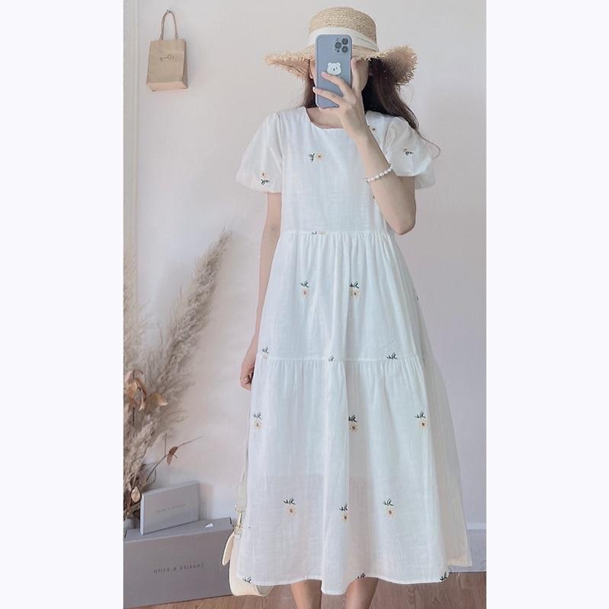 Đầm babydoll trắng hoa nhí Váy form suông rộng dễ thương chất đũi mềm mịn phong cách ullzang Hàn QuốcHotseller #8 Đầm babydoll trắng hoa nhí Váy form suông rộng dễ thương chất đũi mềm mịn phong cách ullzang Hàn QuốcHotseller